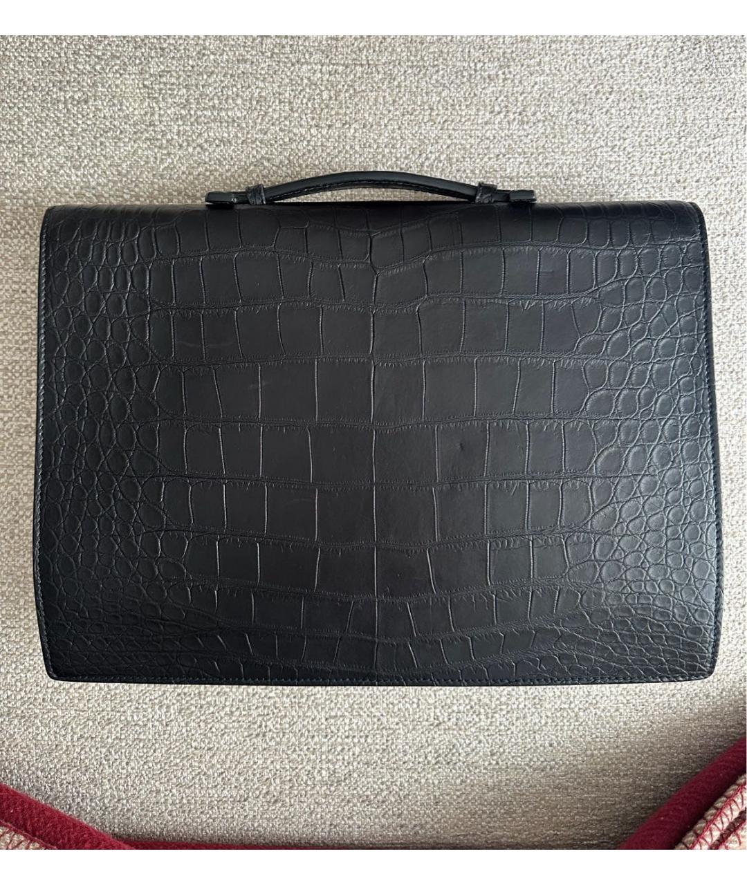 KITON Черный портфель из кожи крокодила, фото 2