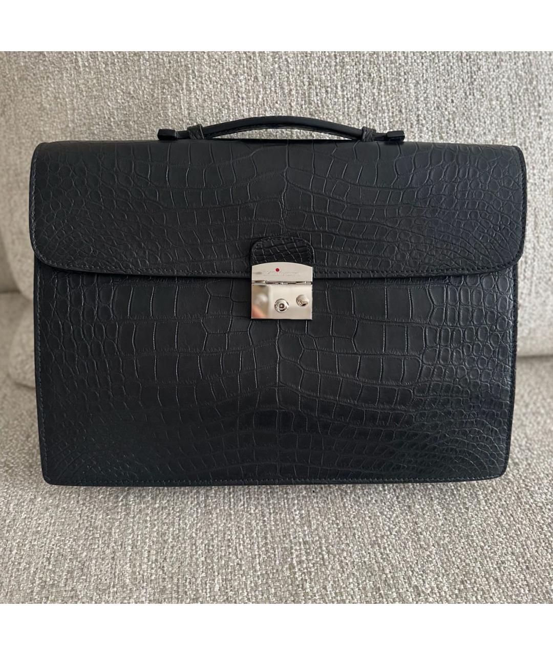 KITON Черный портфель из кожи крокодила, фото 9
