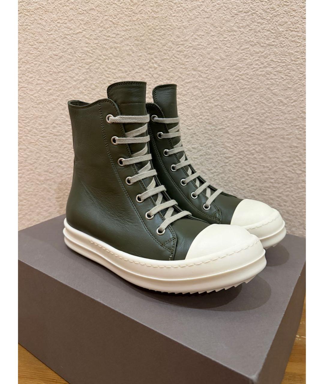 RICK OWENS Зеленые кожаные кеды, фото 9