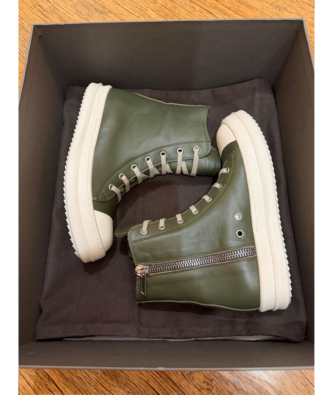RICK OWENS Зеленые кожаные кеды, фото 2