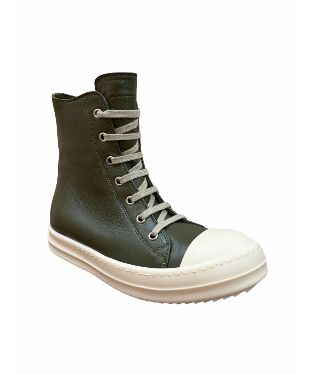 RICK OWENS Зеленые кожаные кеды, фото 1