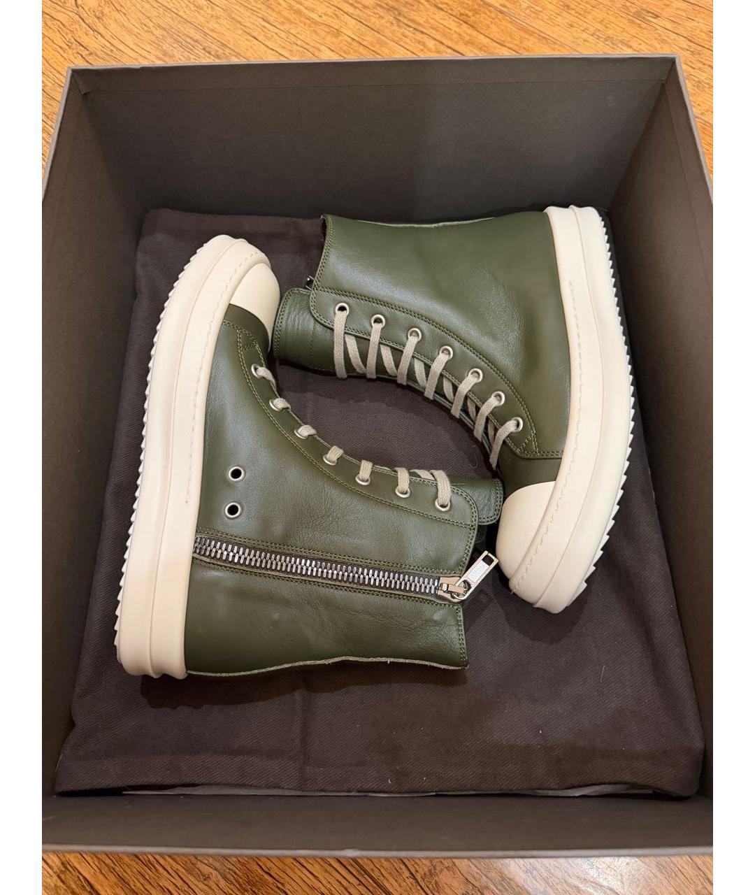 RICK OWENS Зеленые кожаные кеды, фото 3