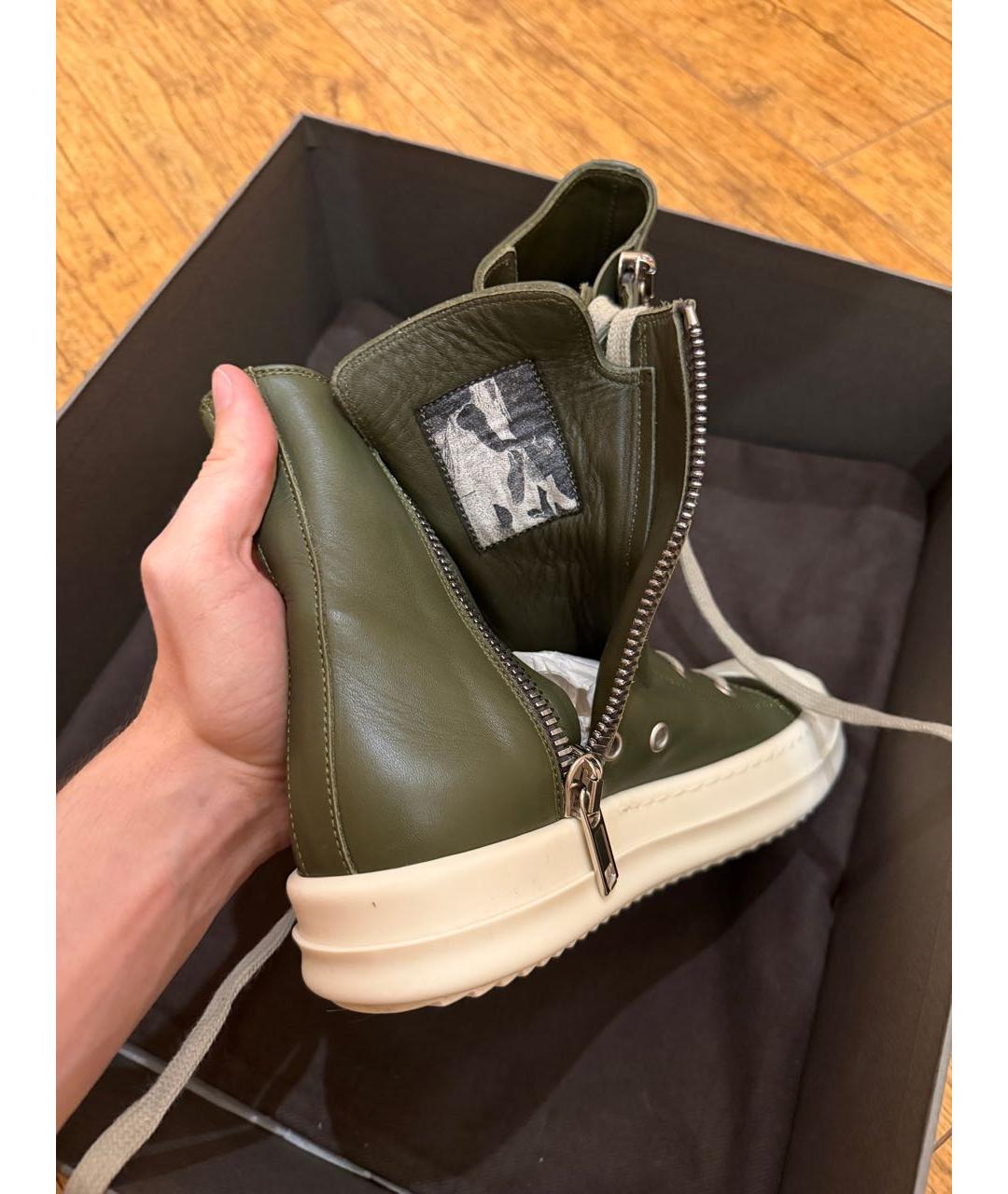 RICK OWENS Зеленые кожаные кеды, фото 7