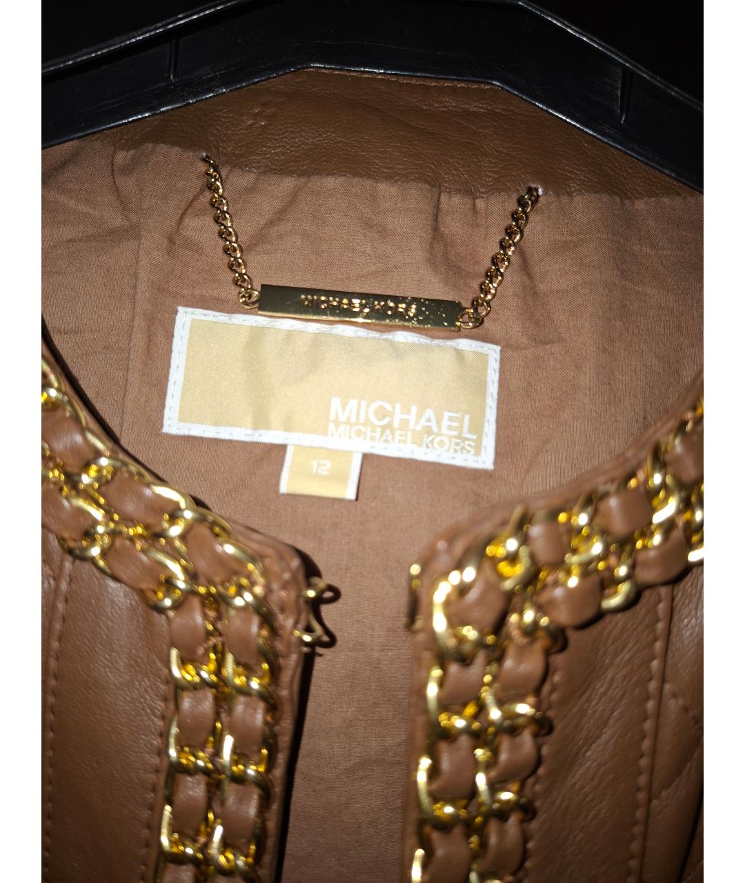 MICHAEL KORS Коричневая кожаная куртка, фото 3