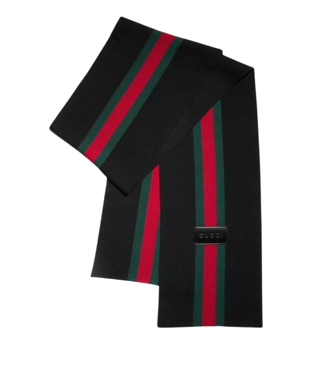 GUCCI Черный шерстяной шарф, фото 1
