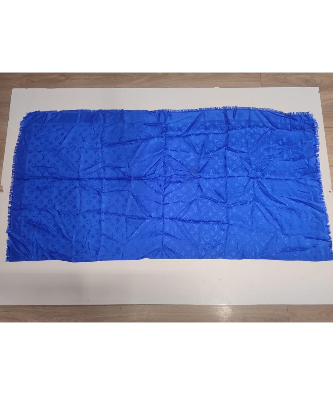LOUIS VUITTON Синий шелковый платок, фото 3
