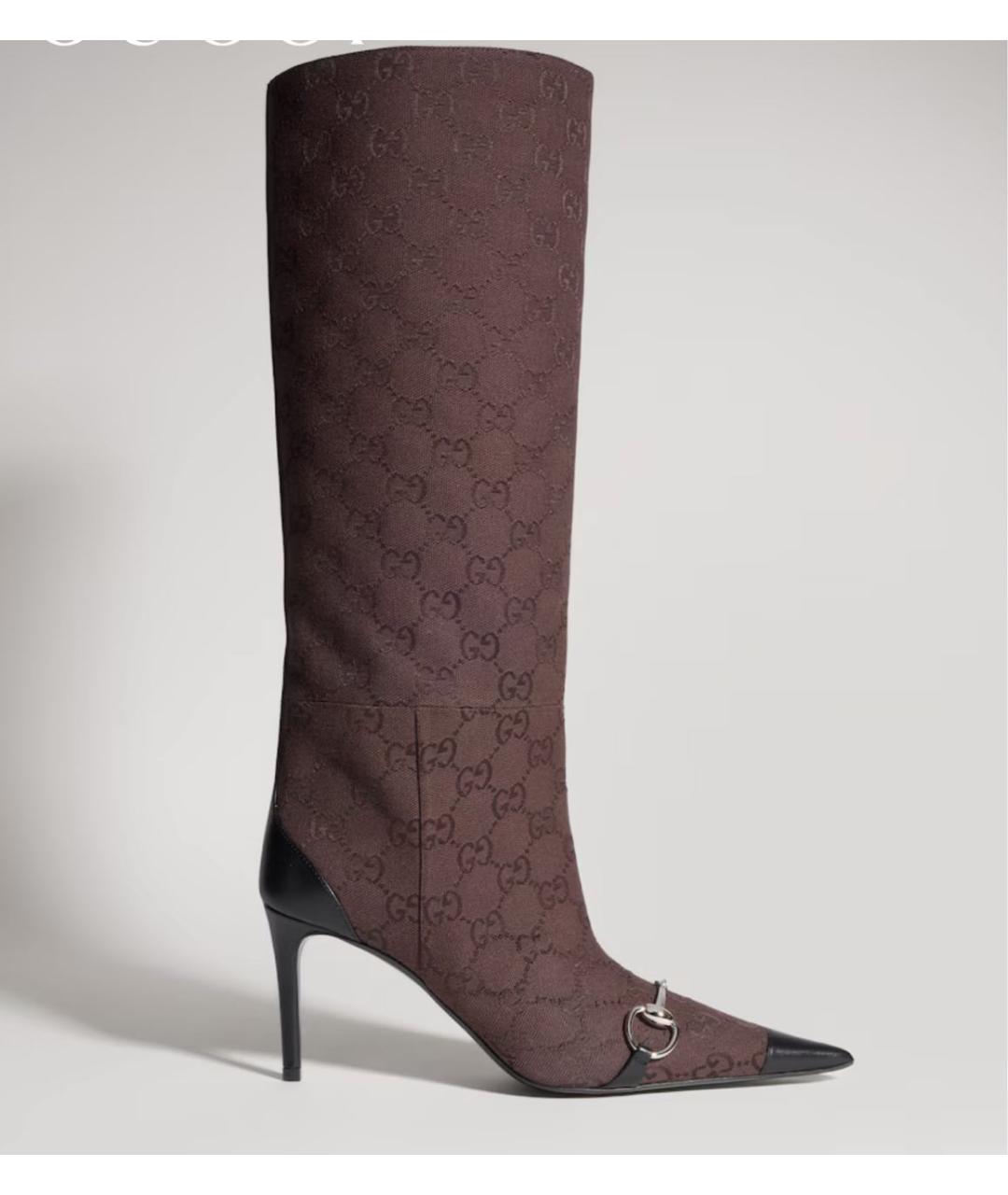 GUCCI Коричневые текстильные сапоги, фото 5