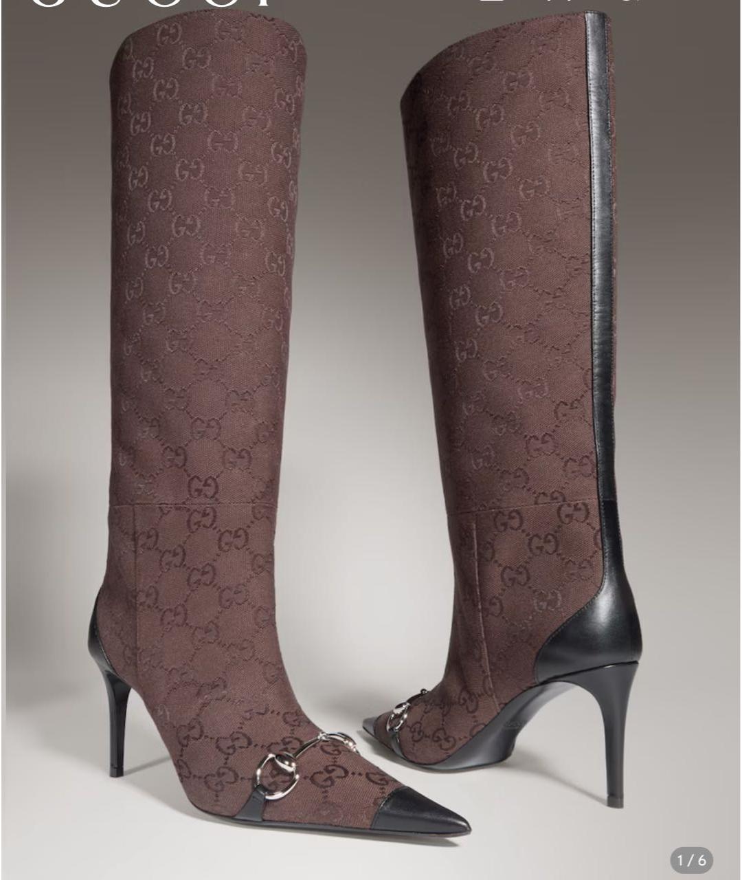 GUCCI Коричневые текстильные сапоги, фото 2