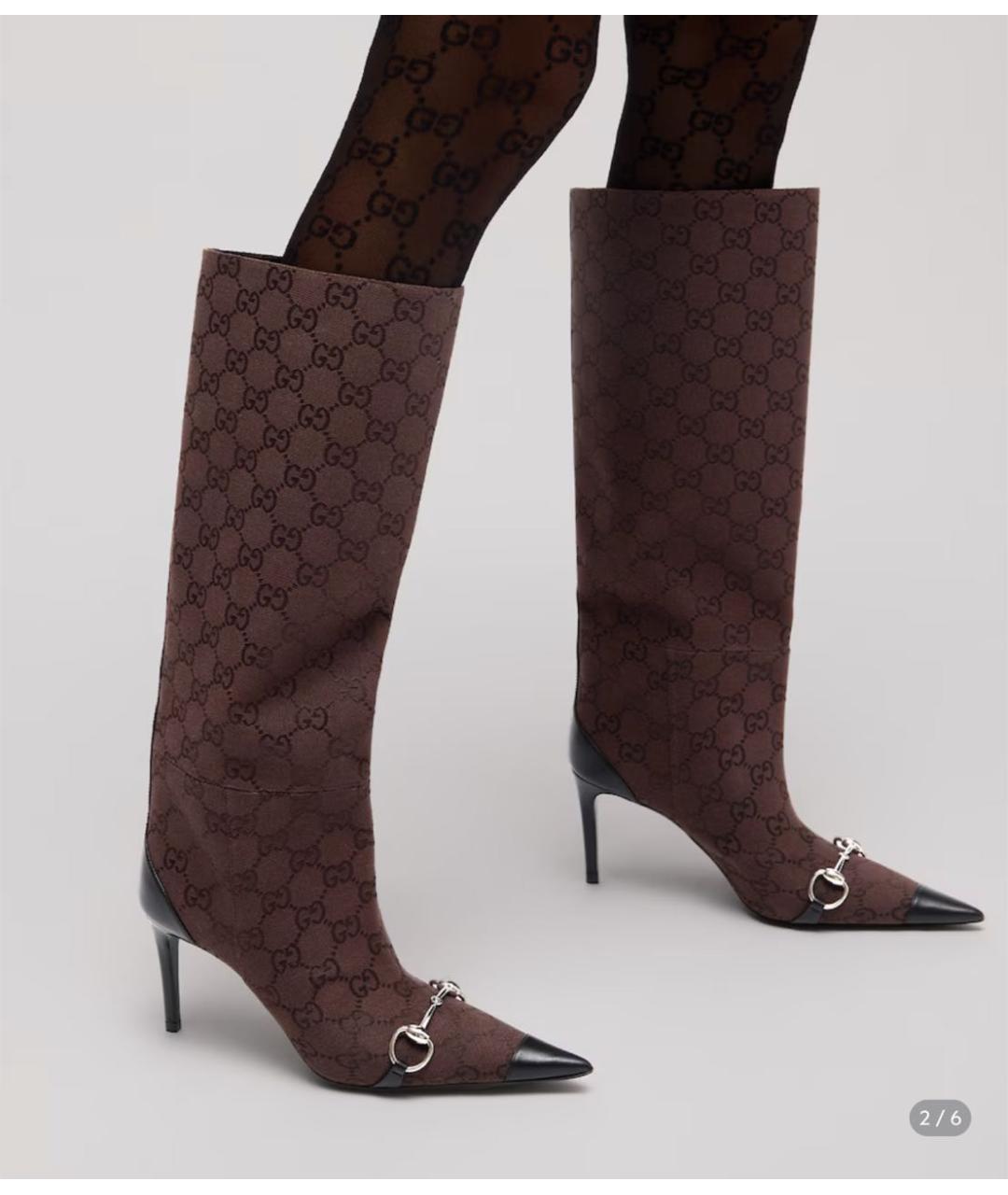 GUCCI Коричневые текстильные сапоги, фото 4