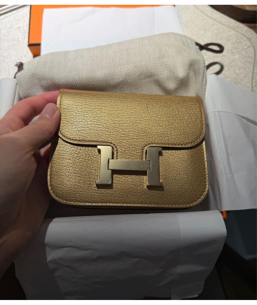 HERMES Золотой кожаный кошелек, фото 6