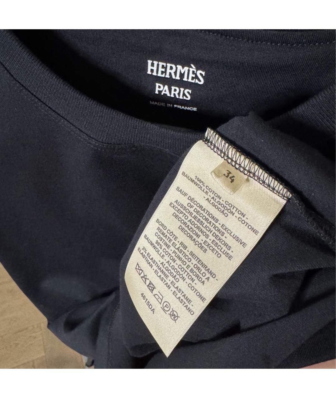 HERMES Черная хлопковая футболка, фото 3