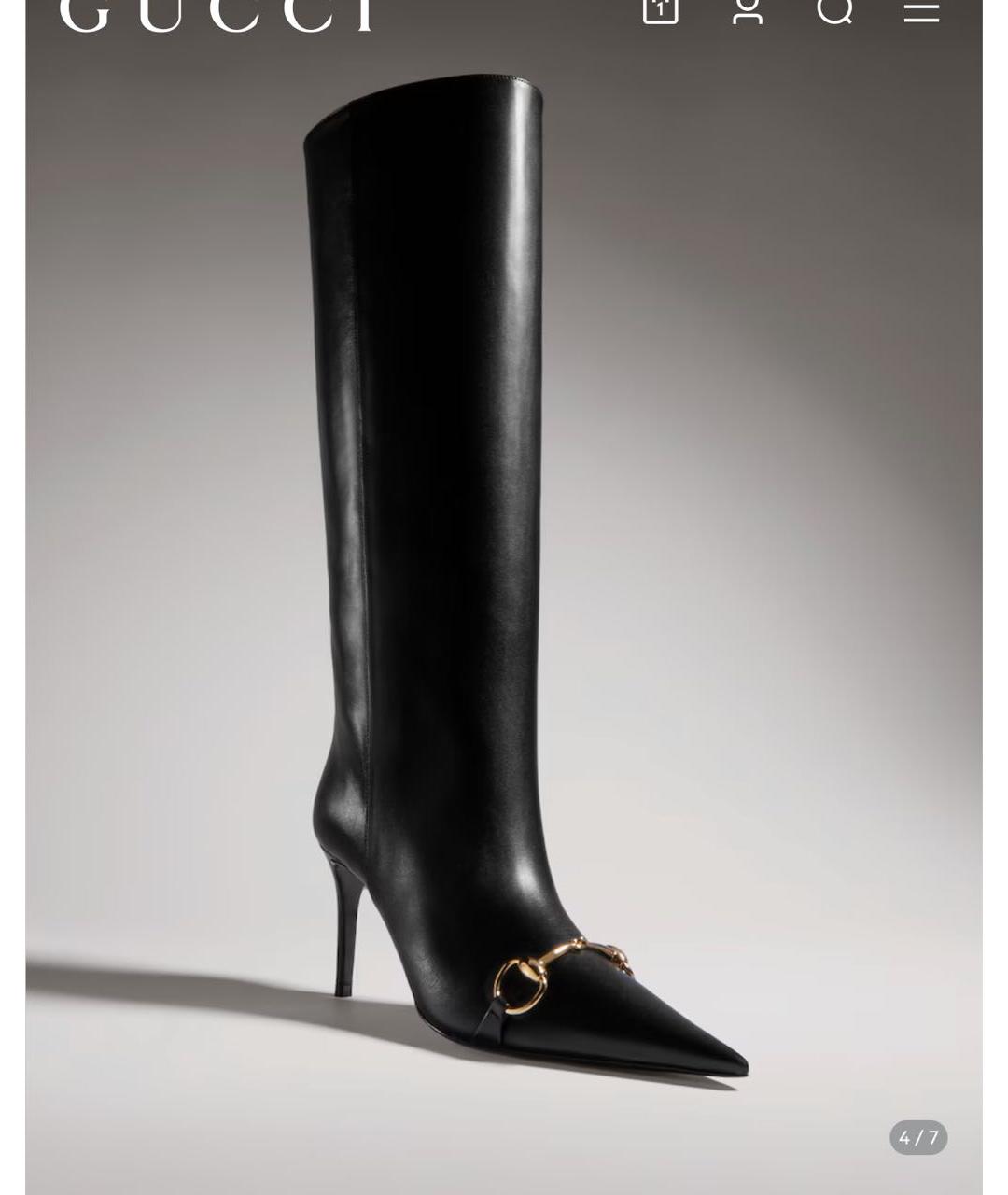 GUCCI Черные кожаные сапоги, фото 2