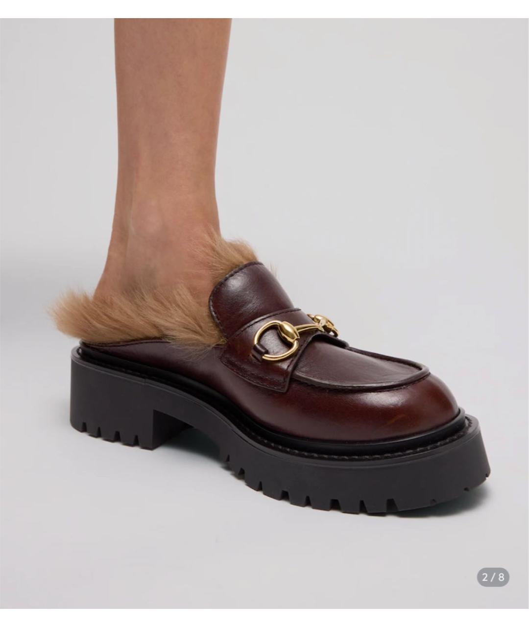 GUCCI Бордовые кожаные мюли, фото 3