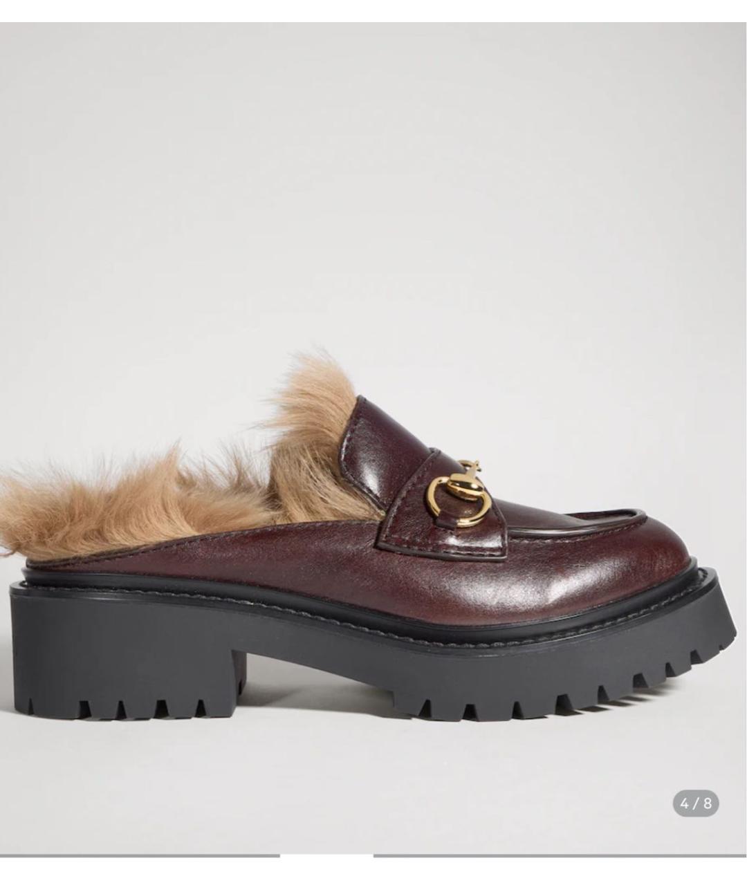 GUCCI Бордовые кожаные мюли, фото 6