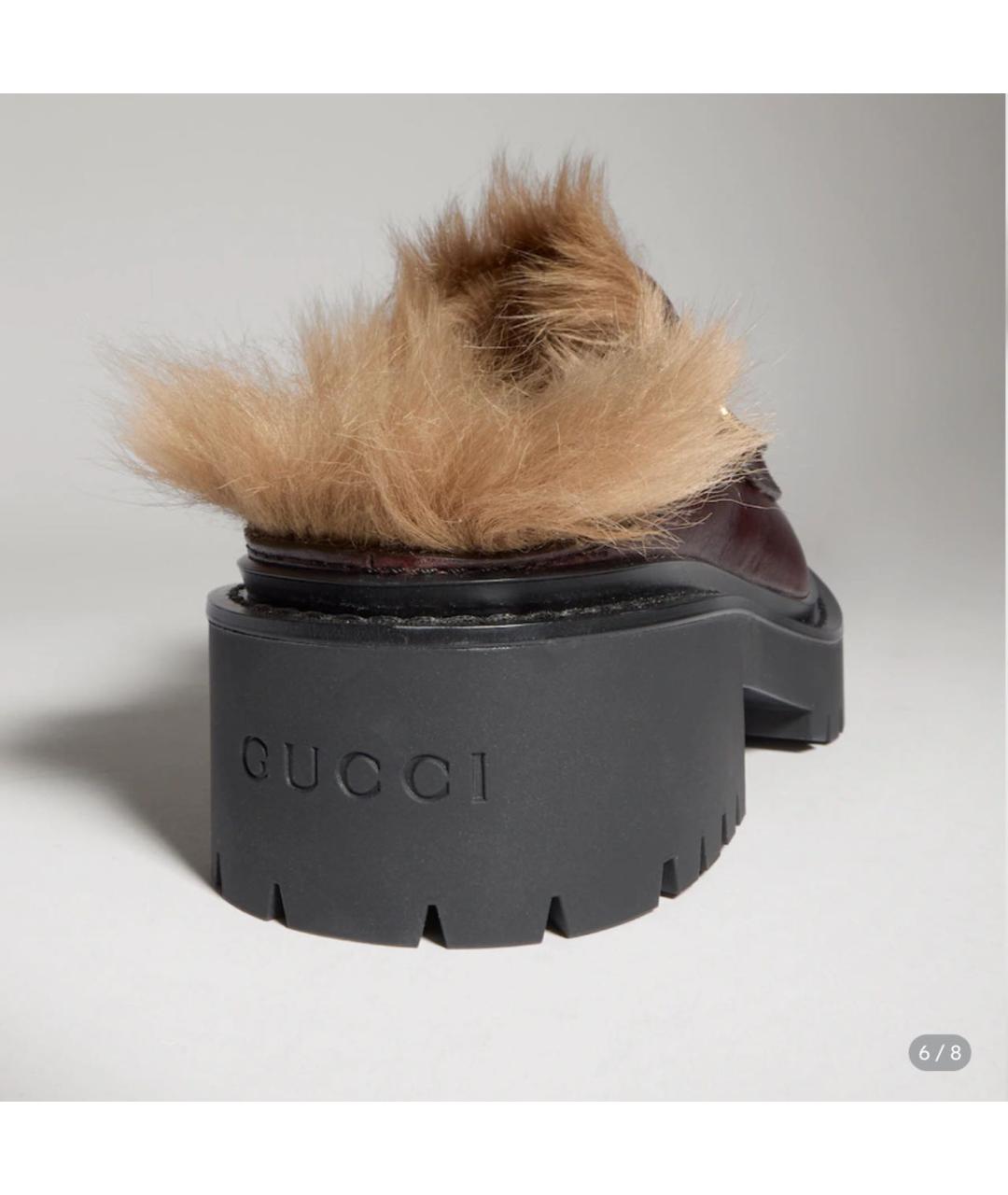 GUCCI Бордовые кожаные мюли, фото 5