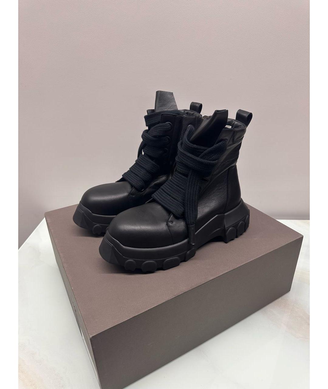 RICK OWENS Черные кожаные высокие ботинки, фото 2