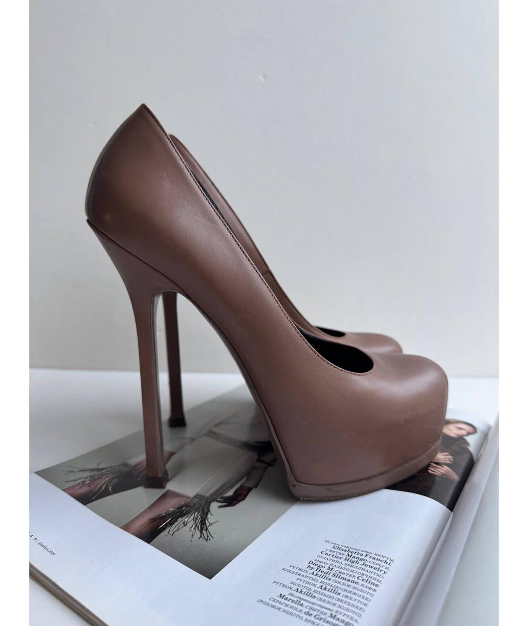 SAINT LAURENT Бежевые кожаные туфли, фото 5
