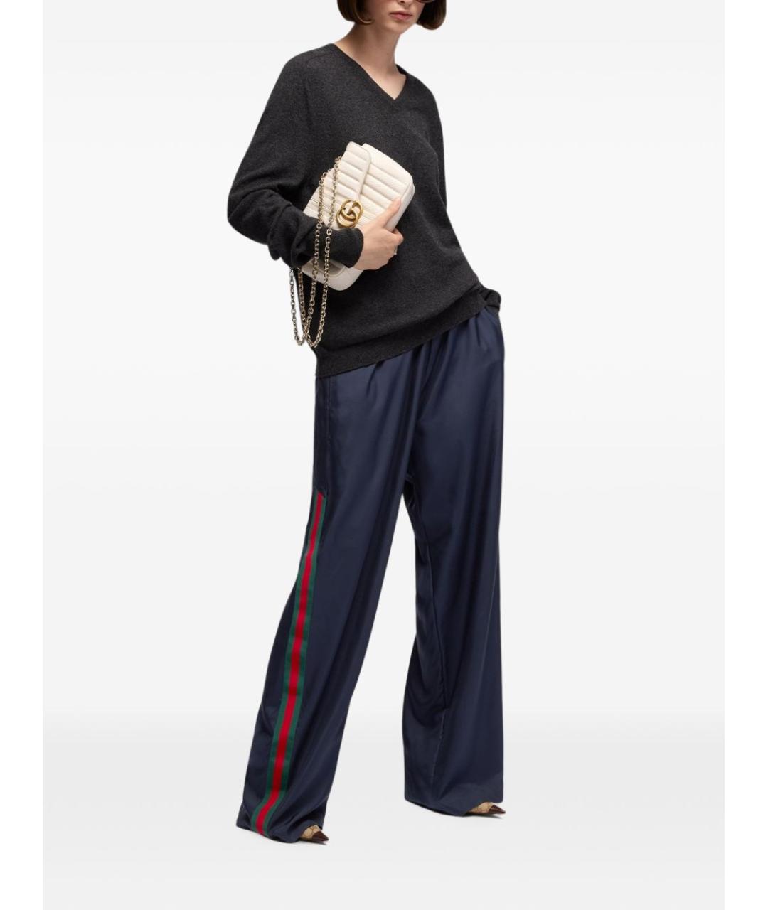 GUCCI Синие шелковые прямые брюки, фото 3