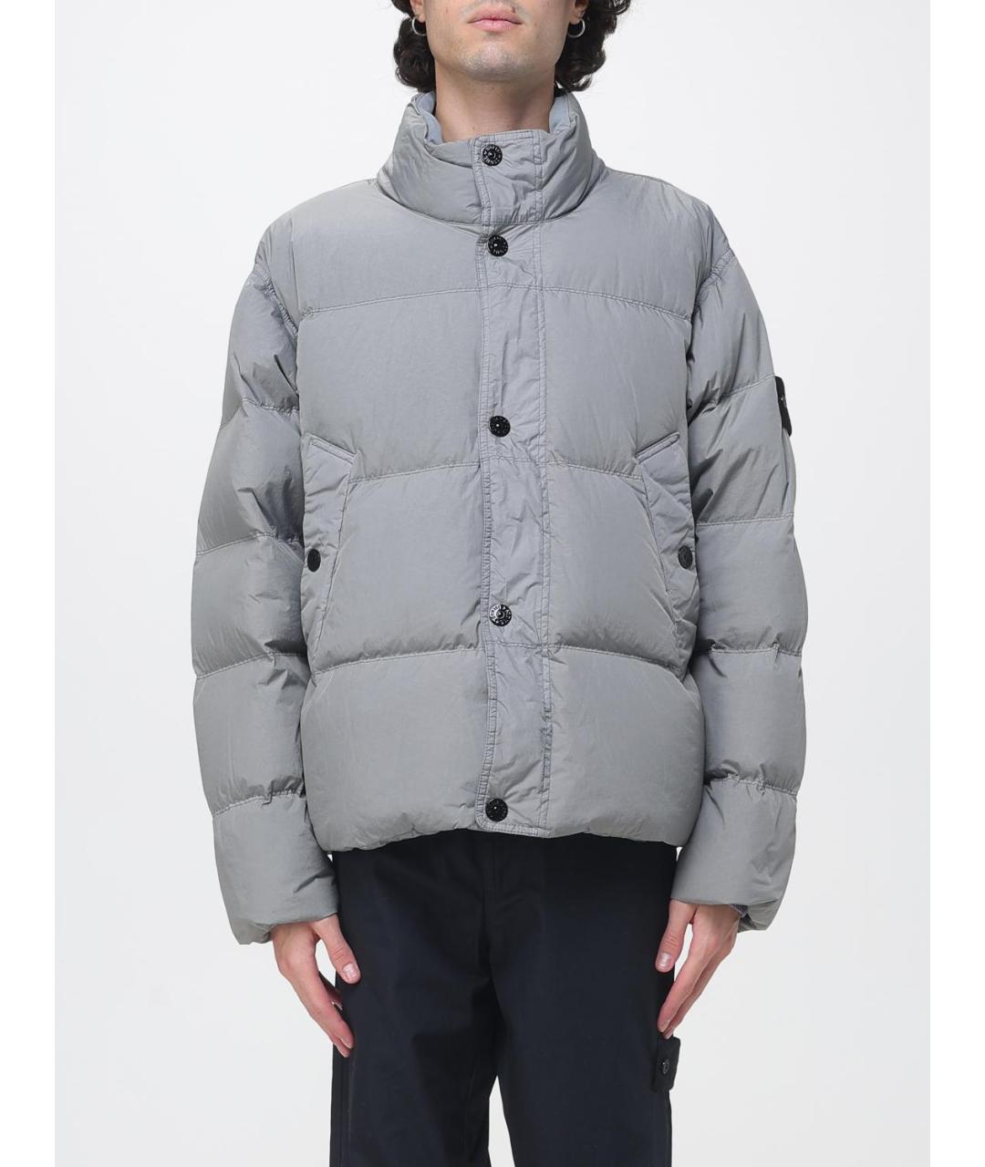 STONE ISLAND Серый полиамидовый пуховик, фото 2