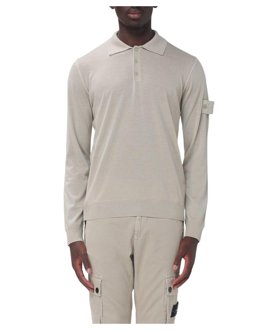 STONE ISLAND Бежевое шерстяное поло с длинным рукавом, фото 1