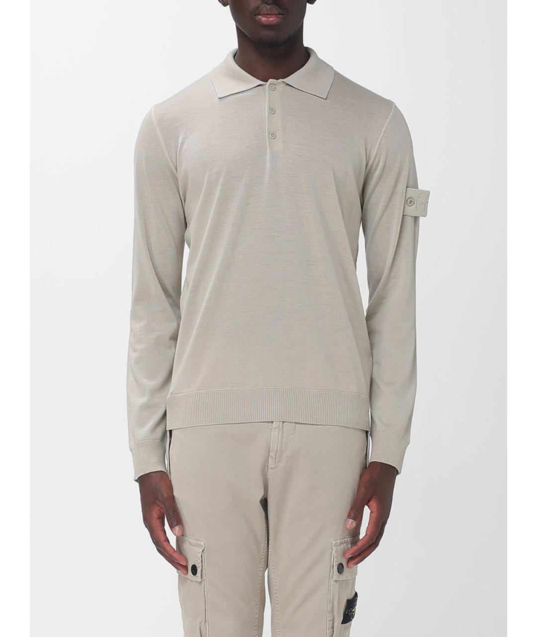 STONE ISLAND Бежевое шерстяное поло с длинным рукавом, фото 5