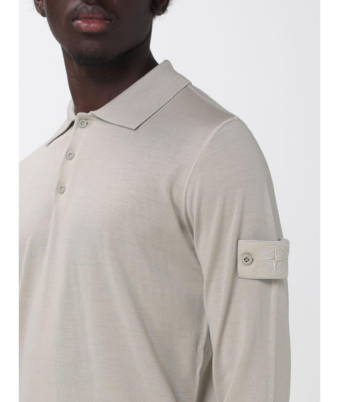 STONE ISLAND Бежевое шерстяное поло с длинным рукавом, фото 4
