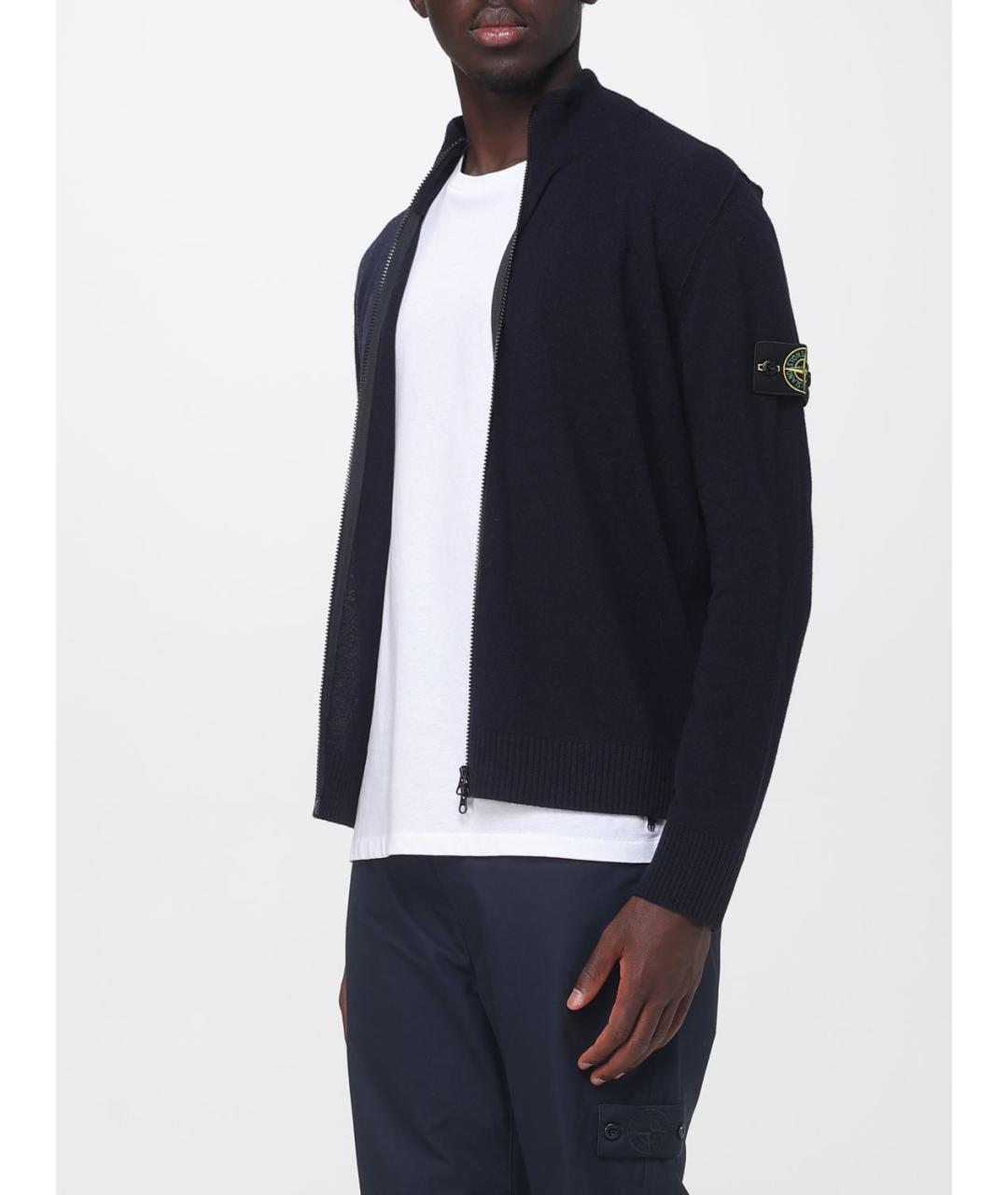 STONE ISLAND Темно-синий шерстяной кардиган, фото 4