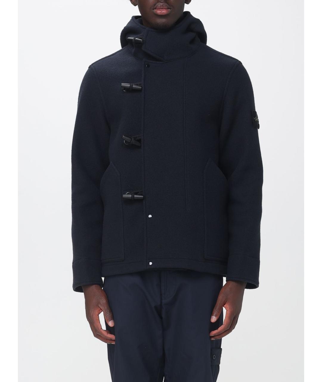 STONE ISLAND Темно-синее шерстяное пальто, фото 2
