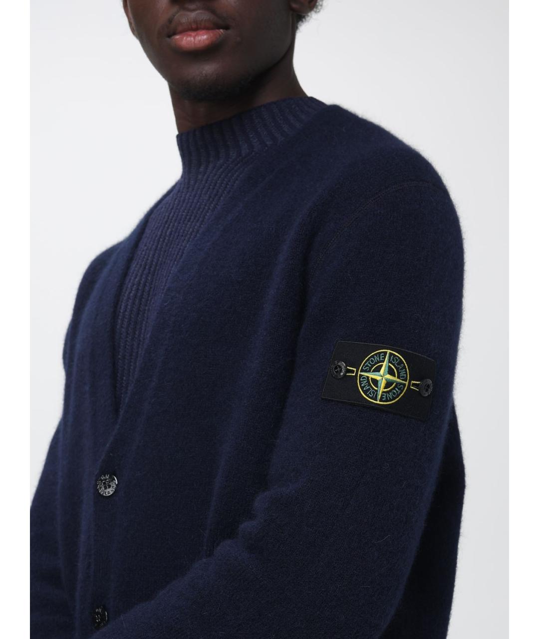 STONE ISLAND Темно-синий шерстяной кардиган, фото 5