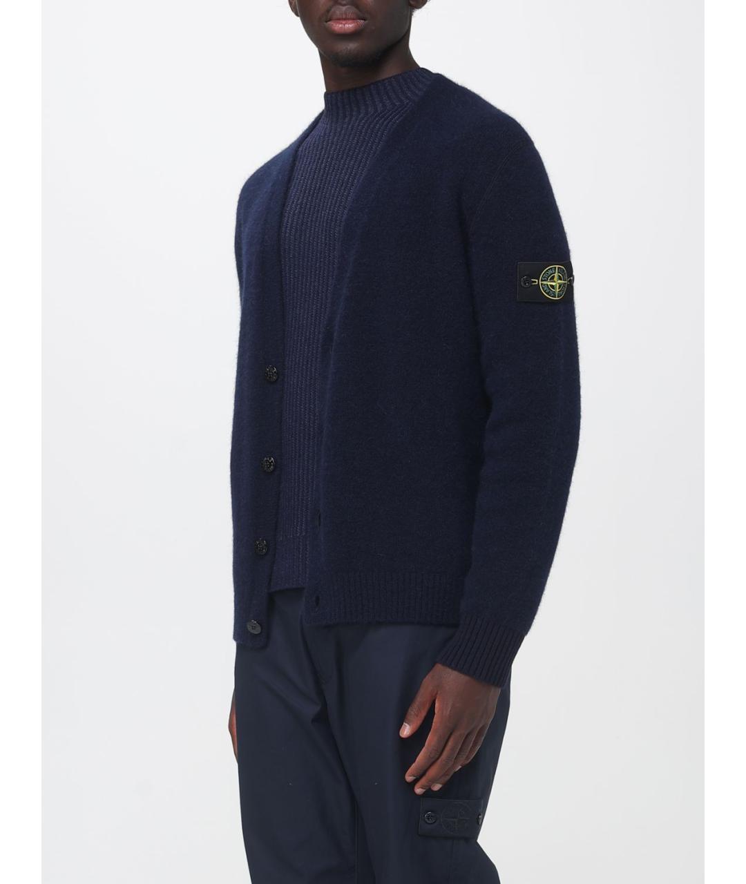 STONE ISLAND Темно-синий шерстяной кардиган, фото 4