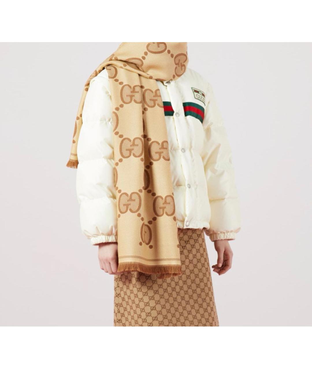 GUCCI Коричневый шерстяной шарф, фото 2