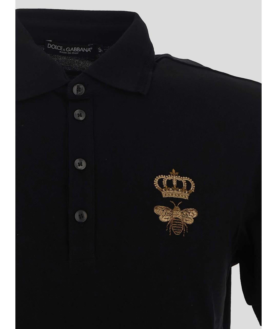 DOLCE&GABBANA Черное хлопковое поло с коротким рукавом, фото 3