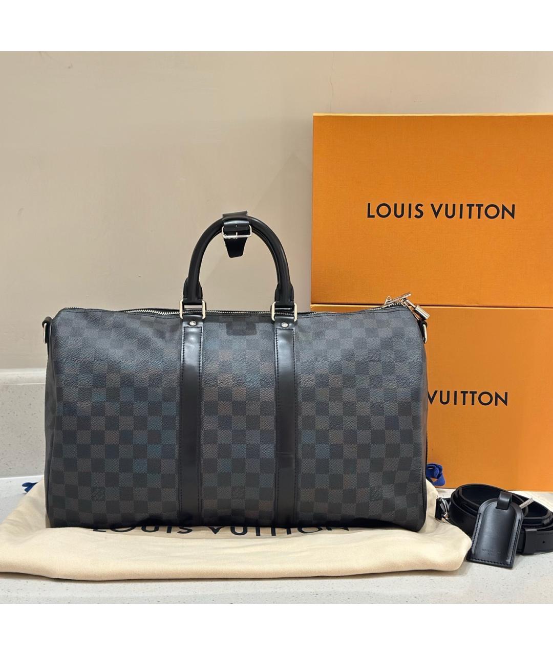 LOUIS VUITTON Черная дорожная/спортивная сумка из канвы, фото 8