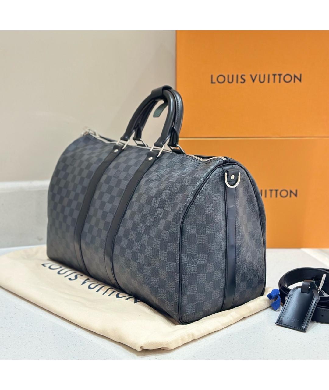 LOUIS VUITTON Черная дорожная/спортивная сумка из канвы, фото 4