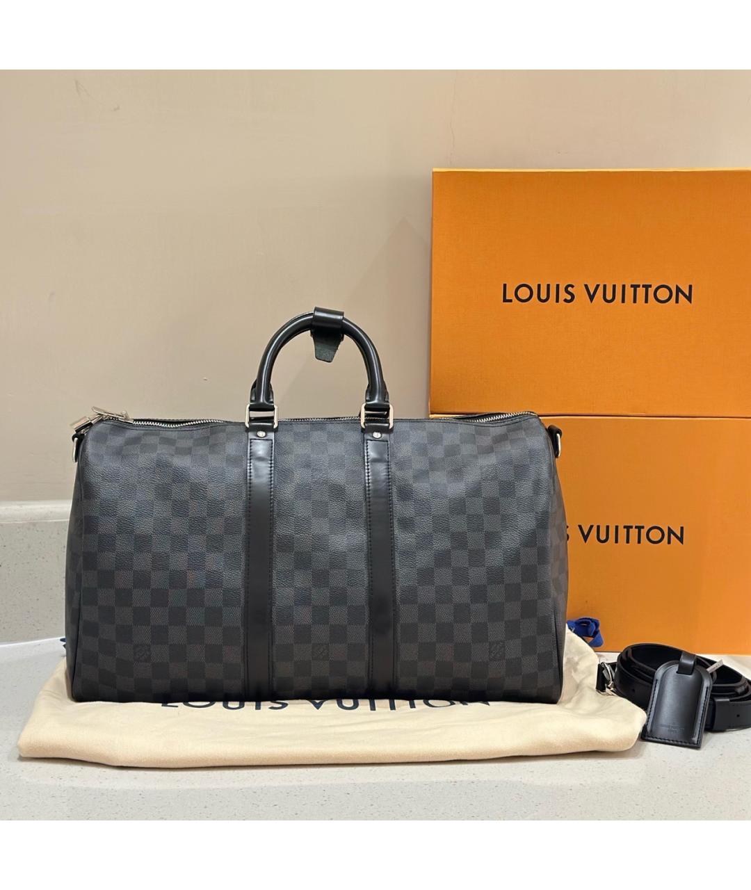 LOUIS VUITTON Черная дорожная/спортивная сумка из канвы, фото 2
