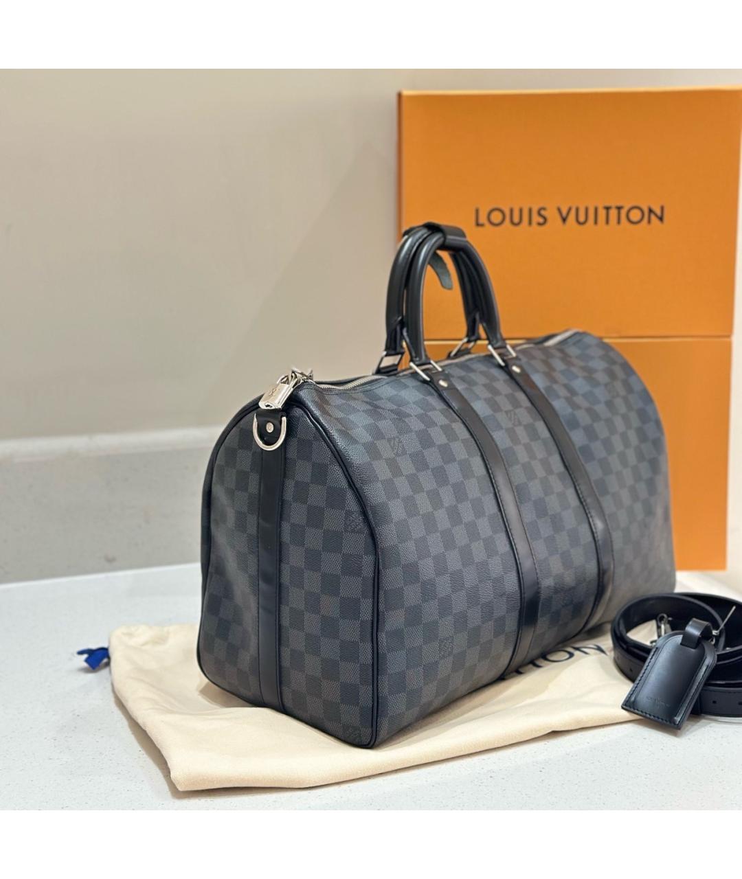 LOUIS VUITTON Черная дорожная/спортивная сумка из канвы, фото 3