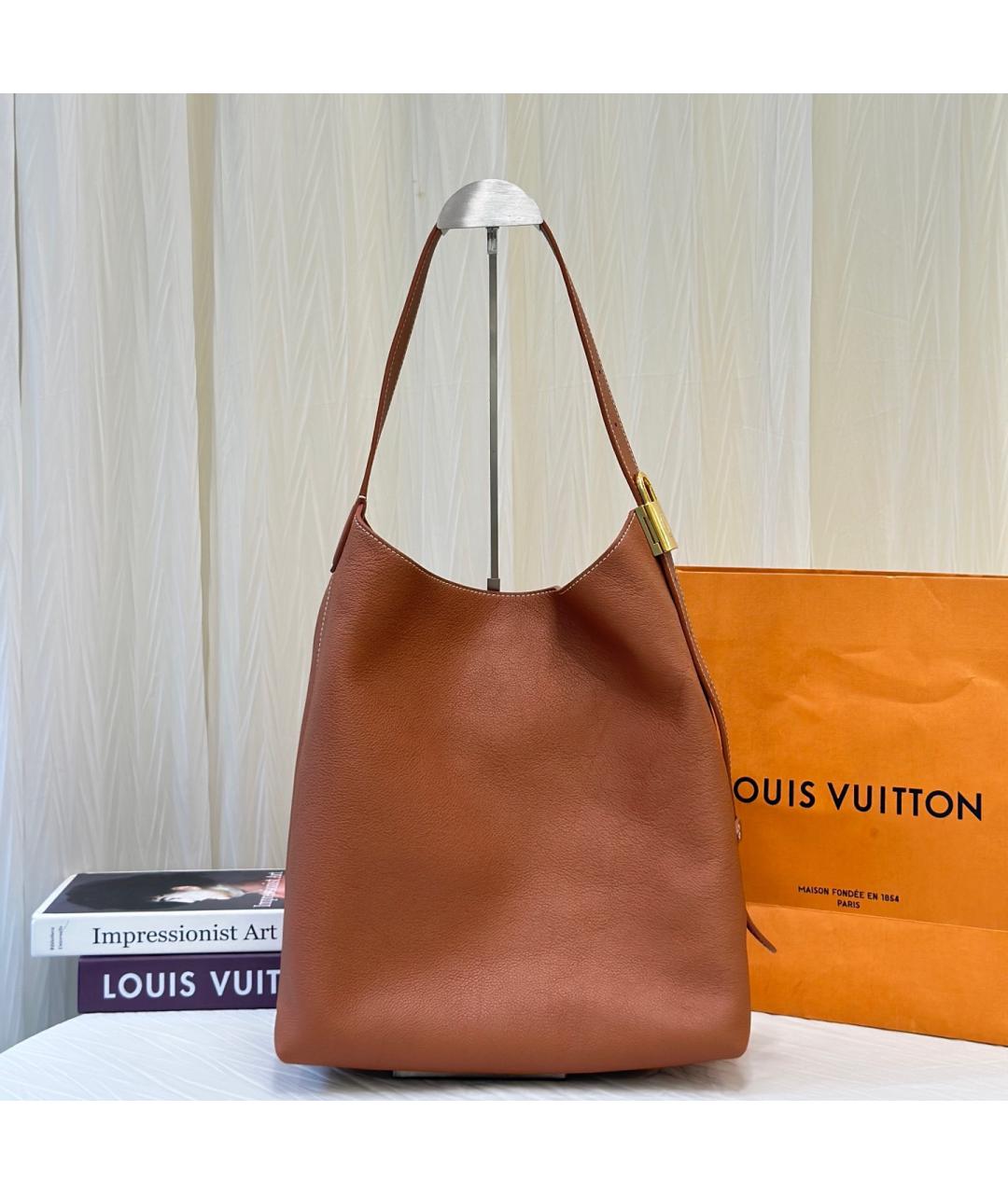 LOUIS VUITTON Коричневая кожаная сумка тоут, фото 4