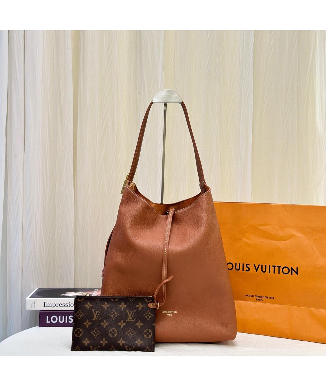 LOUIS VUITTON Коричневая кожаная сумка тоут, фото 7