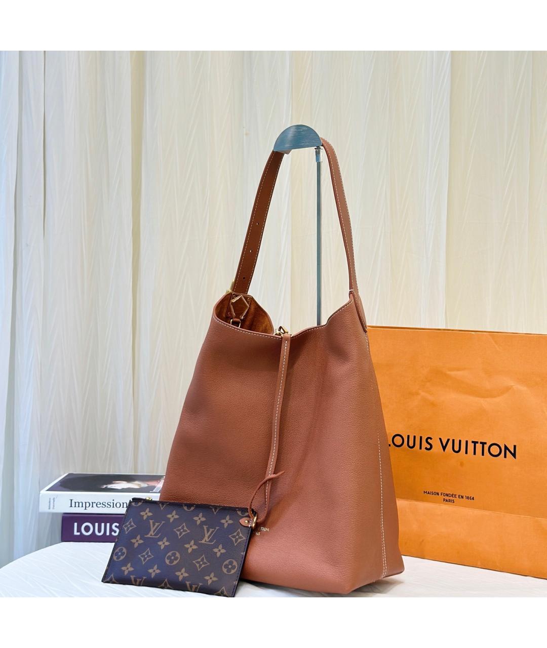 LOUIS VUITTON Коричневая кожаная сумка тоут, фото 3