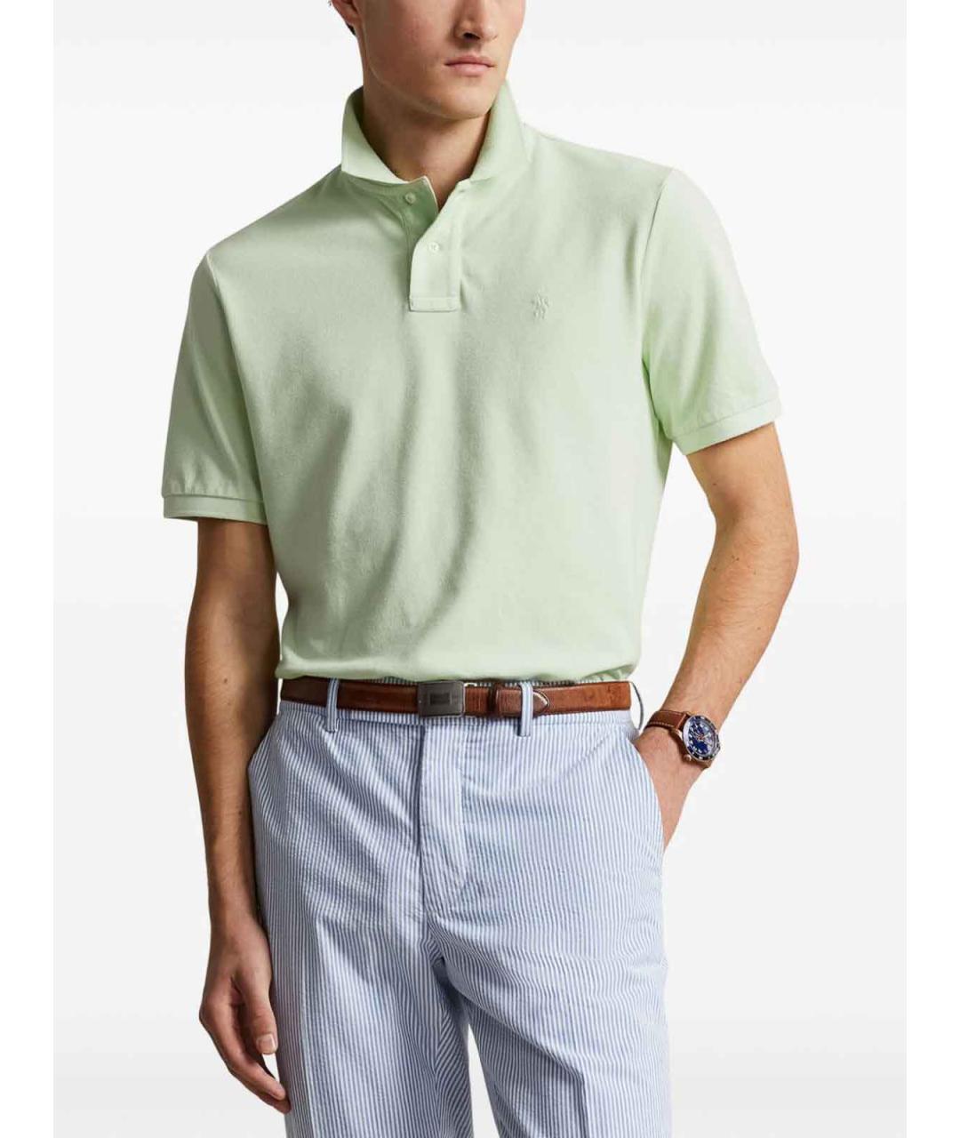 POLO RALPH LAUREN Зеленое хлопковое поло с коротким рукавом, фото 3