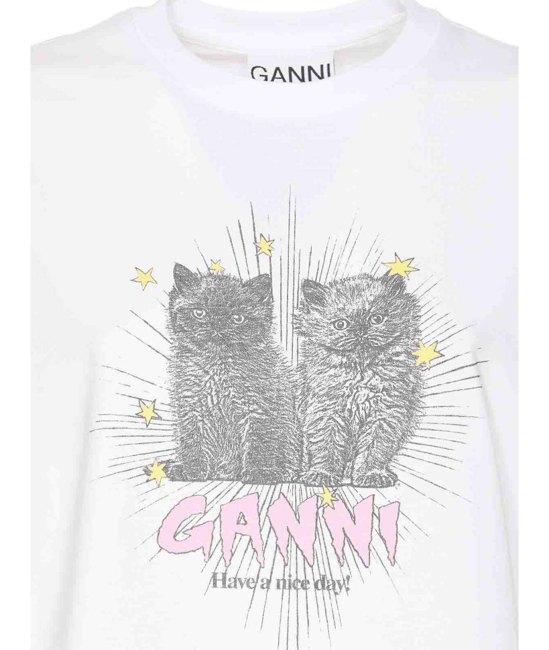GANNI Белая хлопковая футболка, фото 4