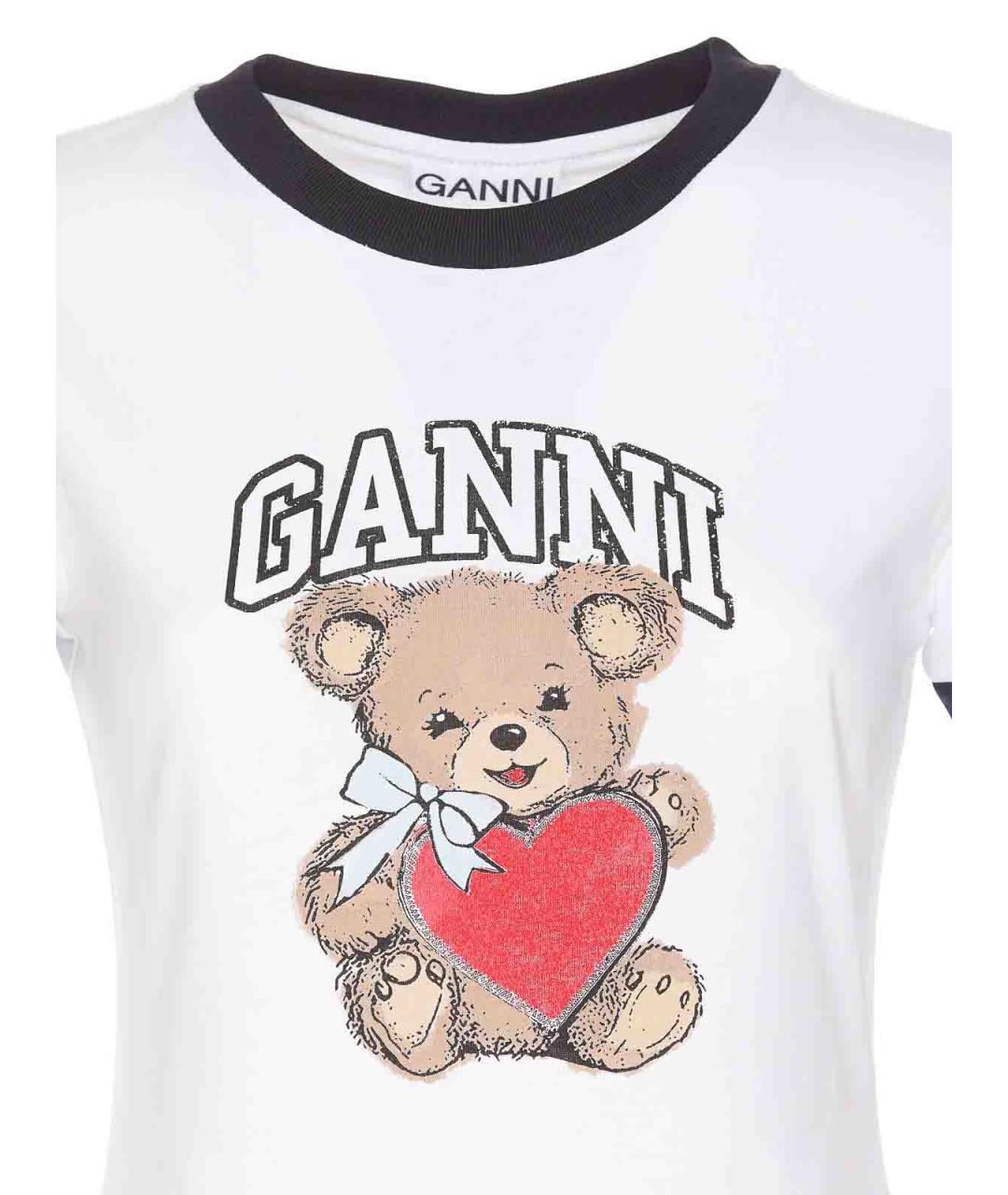 GANNI Белая хлопковая футболка, фото 4
