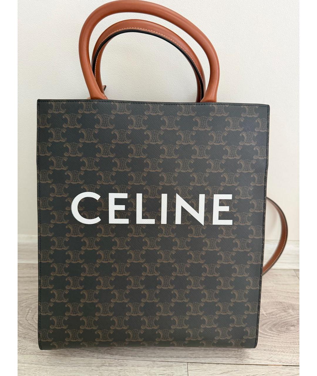 CELINE Коричневая кожаная сумка тоут, фото 8
