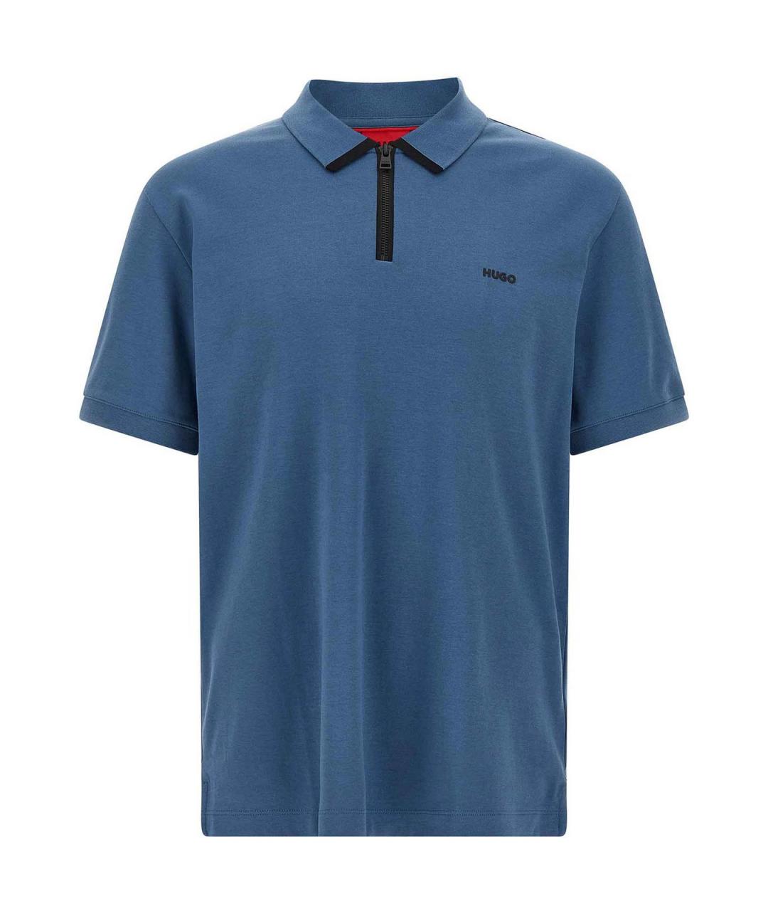 HUGO BOSS Синее хлопковое поло с коротким рукавом, фото 1