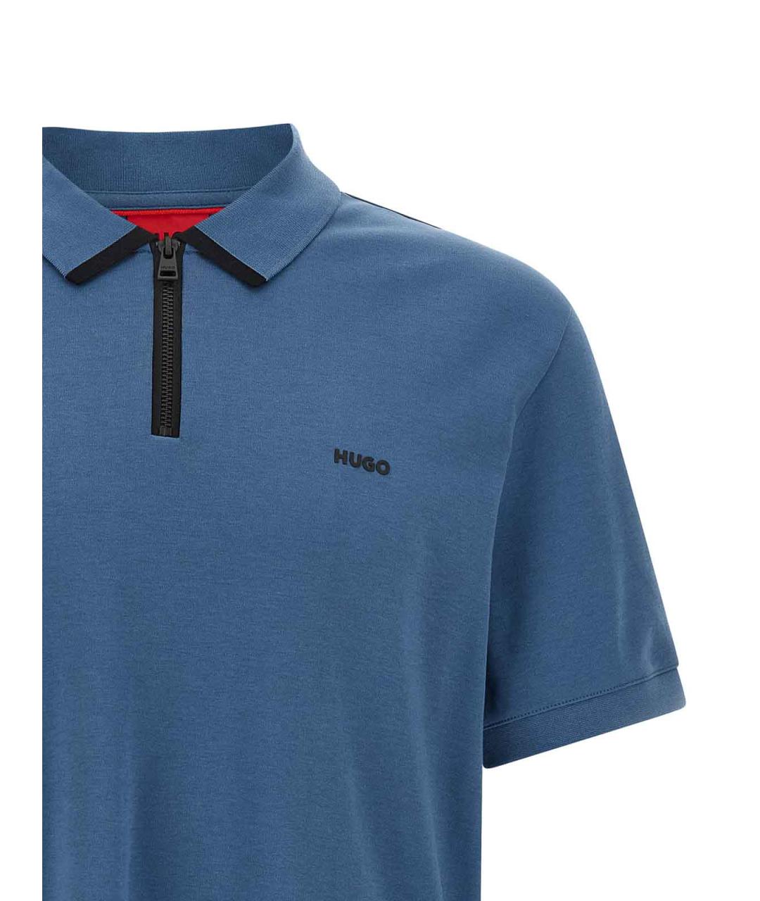 HUGO BOSS Синее хлопковое поло с коротким рукавом, фото 3