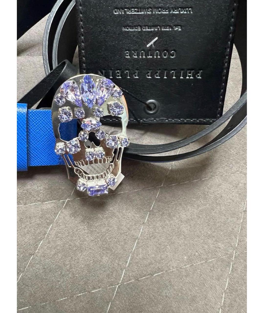 PHILIPP PLEIN Синий кожаный ремень, фото 4