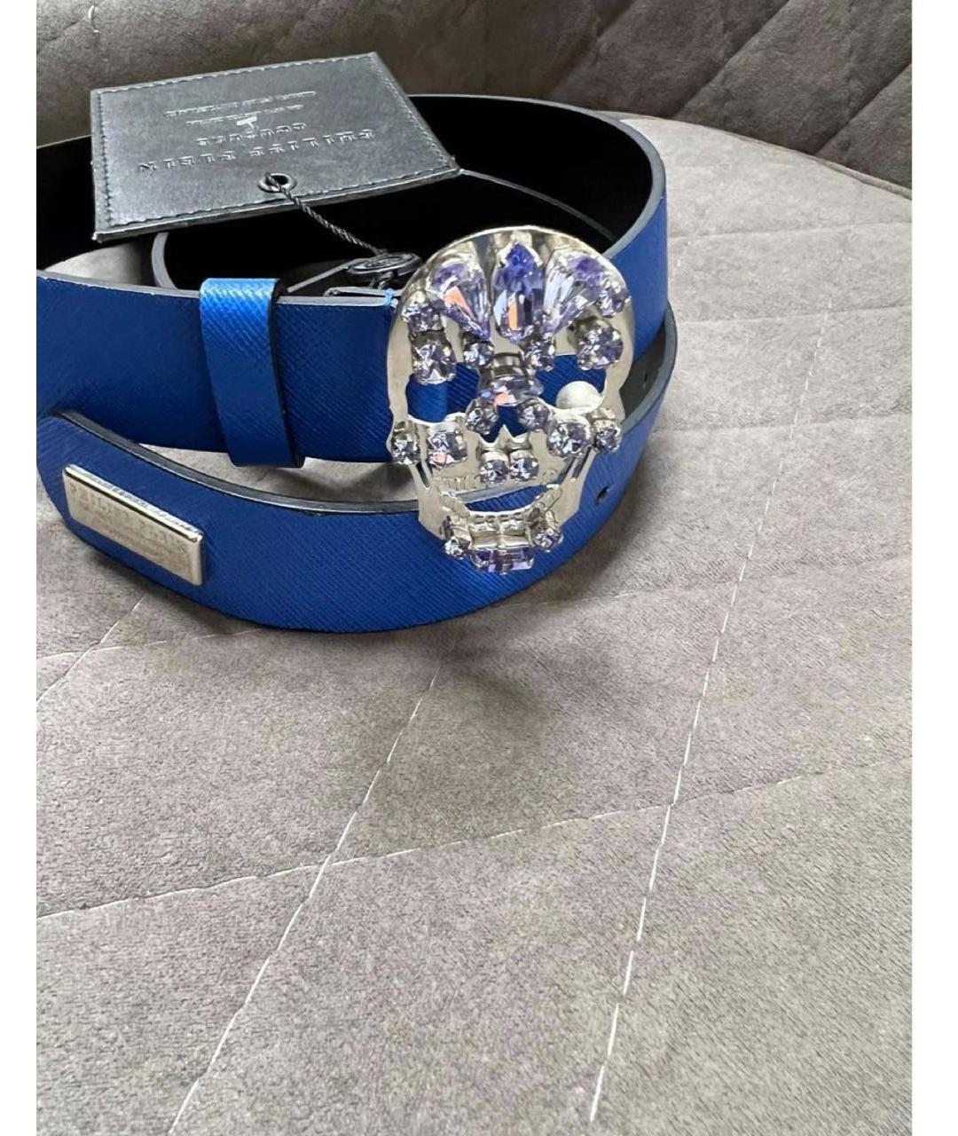 PHILIPP PLEIN Синий кожаный ремень, фото 3