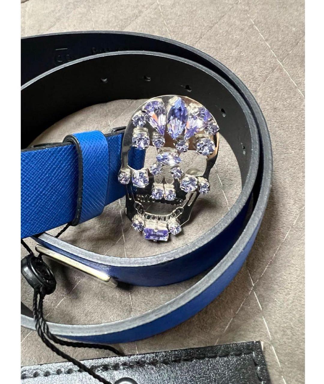 PHILIPP PLEIN Синий кожаный ремень, фото 2
