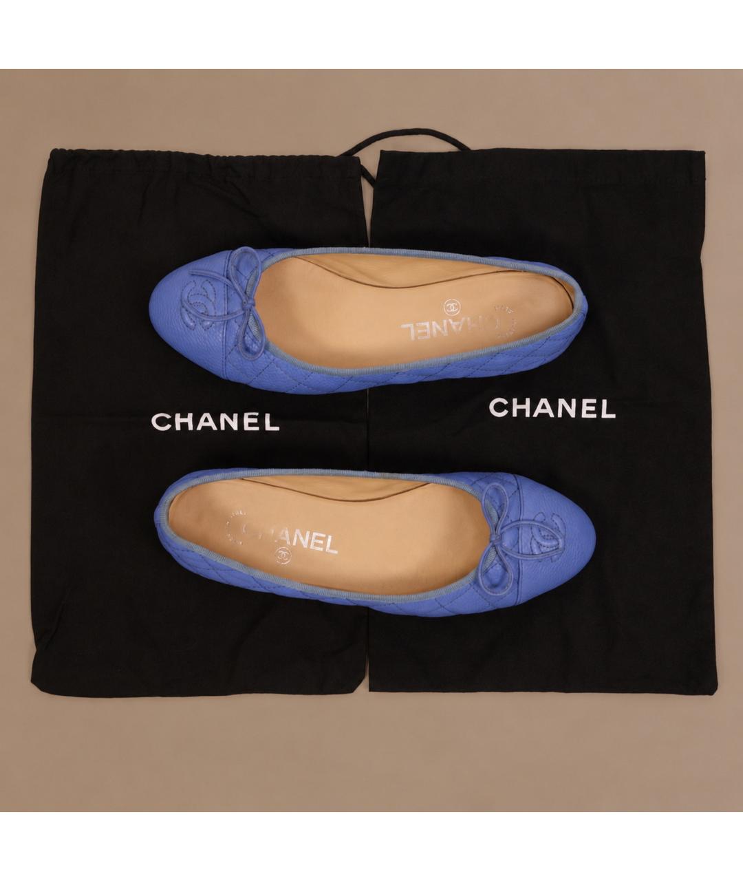 CHANEL Голубые кожаные балетки, фото 10
