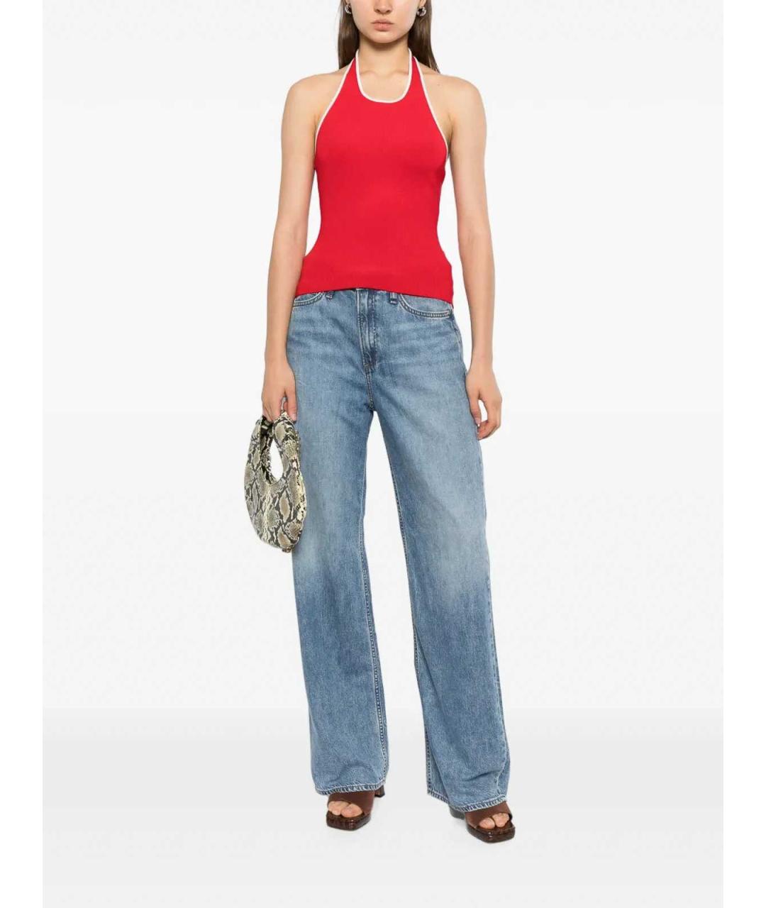 RAG & BONE Голубые хлопковые прямые джинсы, фото 2